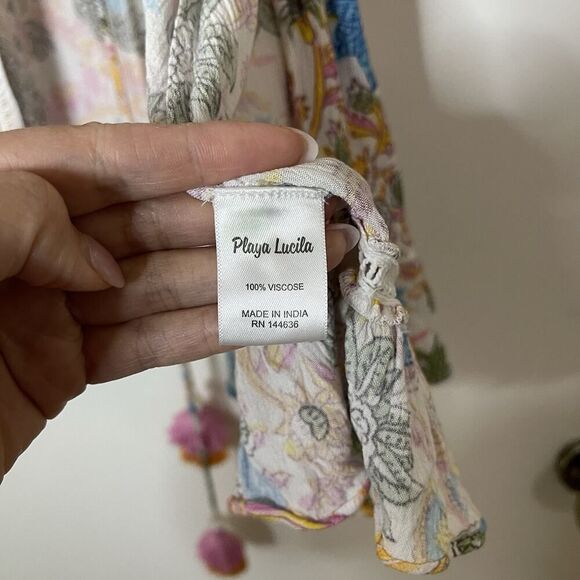 NWOT Playa Lucila Mini kimono multi color floral tassle tie medium - Picture 6 of 9